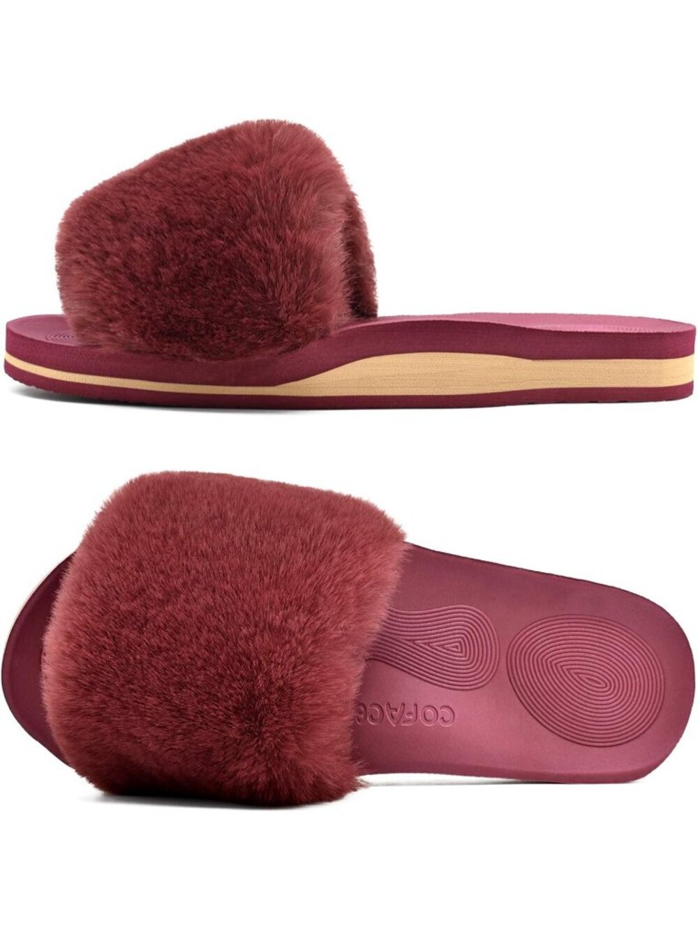 Womens Winered Comfy Open Toe Fuzzy Fasciitis Orthotic Ladies Slippers Indoor